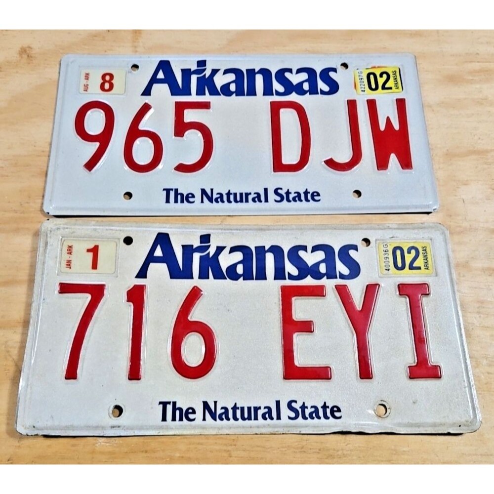 2 vintage Arkansas License Plate "The Natural State" 2002 EXPIRED garage decor